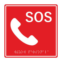 HostCall MP-010R2 табличка тактильная с пиктограммой "SOS Трубка" (150x150мм) красный фон