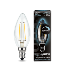 Gauss 103801205-D Лампа Gauss Filament Свеча 5W 450lm 4100К Е14 диммируемая LED