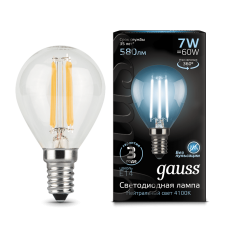 Gauss 105801207 Лампа Gauss Filament Шар 7W 580lm 4100К Е14 LED