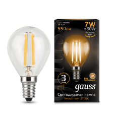 Gauss 105801107 Лампа Gauss Filament Шар 7W 550lm 2700К Е14 LED
