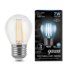 Gauss 105802207 Лампа Gauss Filament Шар 7W 580lm 4100К Е27 LED