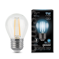 Gauss 105802209 Лампа Gauss Filament Шар 9W 710lm 4100К Е27 LED