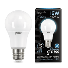 Gauss 102502216 Лампа Gauss A60 16W 1520lm 4100K E27 LED 1/10/50
